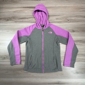 The North Face Girls Fleece Zip Hoodie Jacket Pink Gray Size M‎ Medium